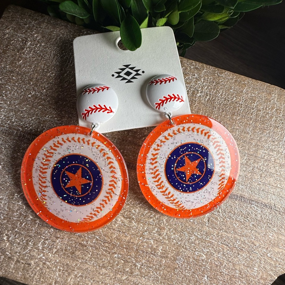 Baseball Themed Orange and White Earrings
